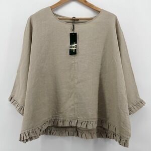 NEW NWT FOR CYNTHIA Woman Linen Tunic Top Beige Ruffle Sleeve Hem Size 1X